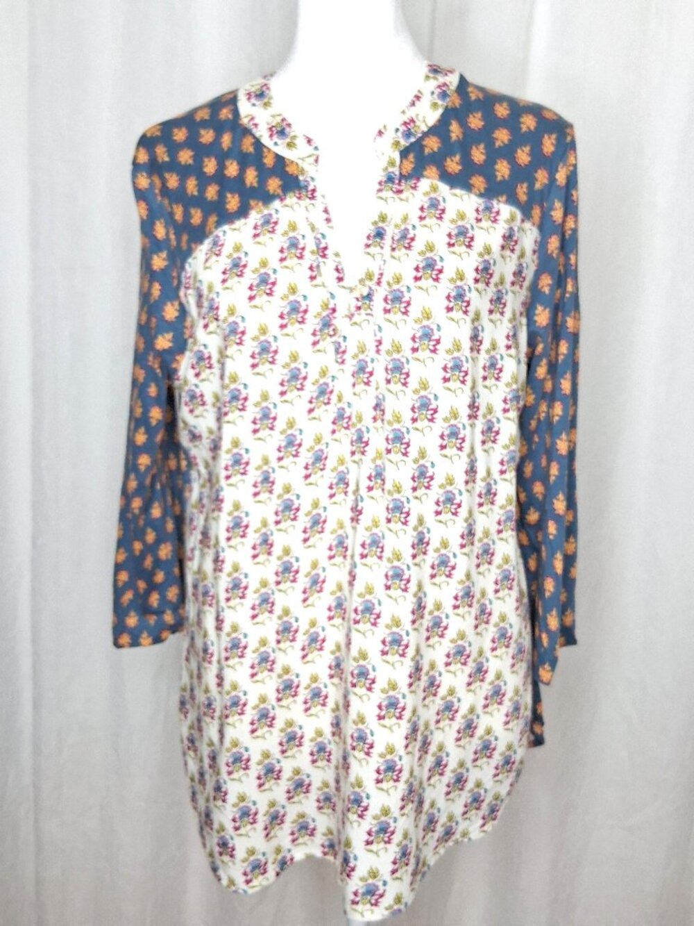 Anthro Maeve Mandan Top Mixed Floral Damask 3/4 Sleeve Pullover